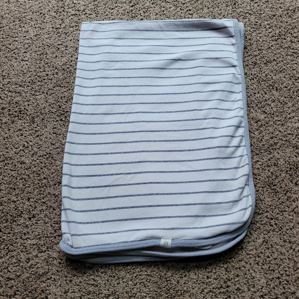 Lulu + Roo Baby Blanket Wrap Gray White Made in USA 35x22 Striped Cotton
